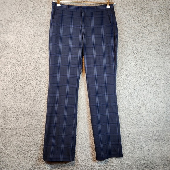 Banana Republic Logan Pants Womens 4P (Measures 31x30.5) Blue Plaid Italian Wool - Picture 1 of 10